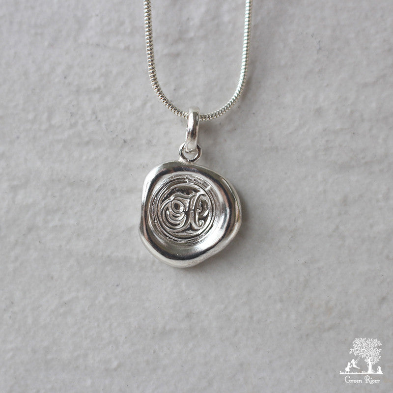Sterling Silver Wax Seal Necklace - Initial Monogram H
