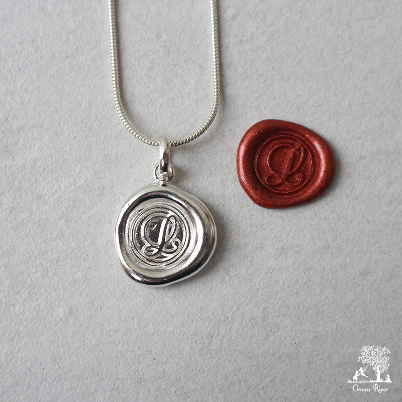 Sterling Silver Wax Seal Necklace - Initial Monogram L