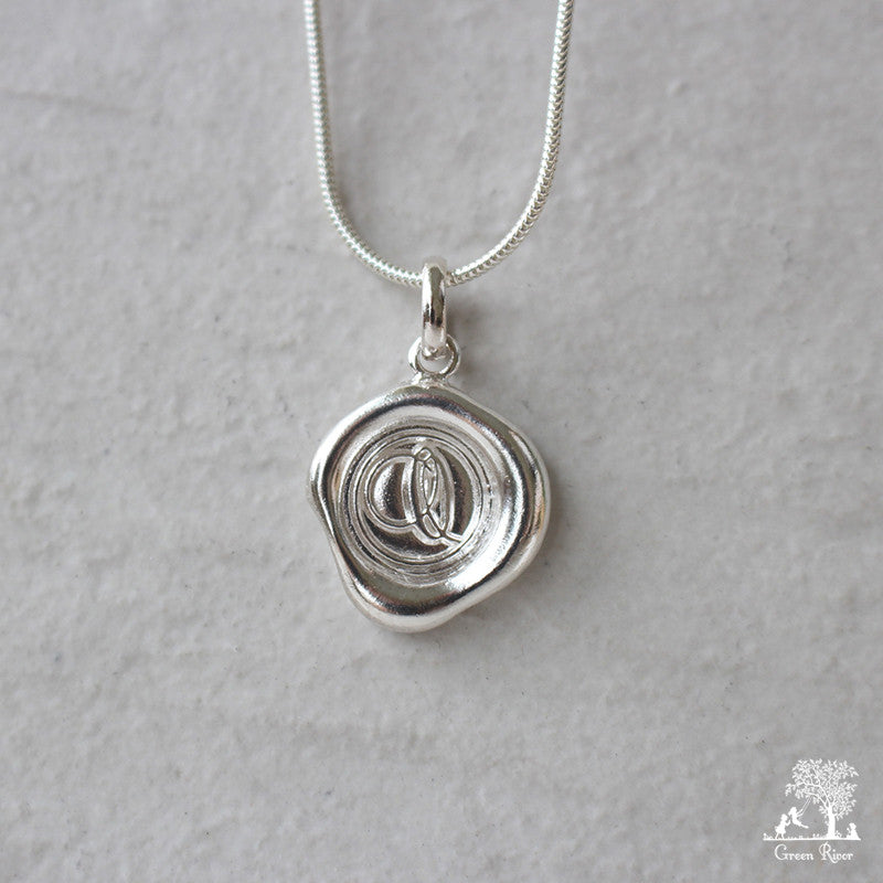 Sterling Silver Wax Seal Necklace - Initial Monogram O
