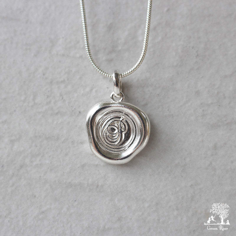Sterling Silver Wax Seal Necklace - Initial Monogram P