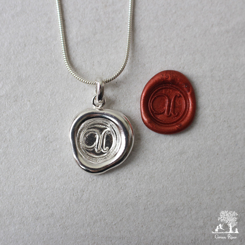 Sterling Silver Wax Seal Necklace - Initial Monogram U