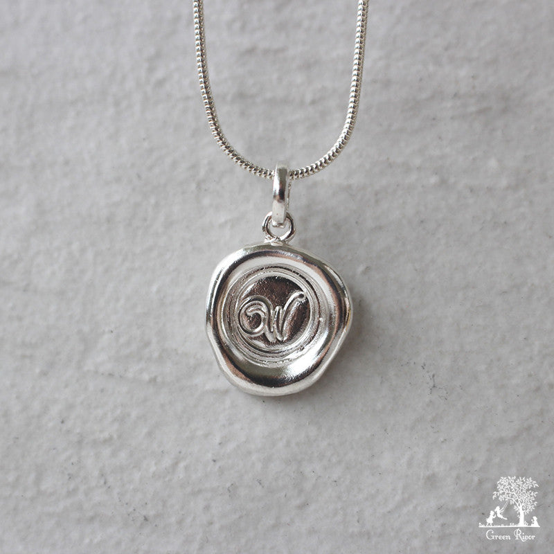 Sterling Silver Wax Seal Necklace - Initial Monogram W