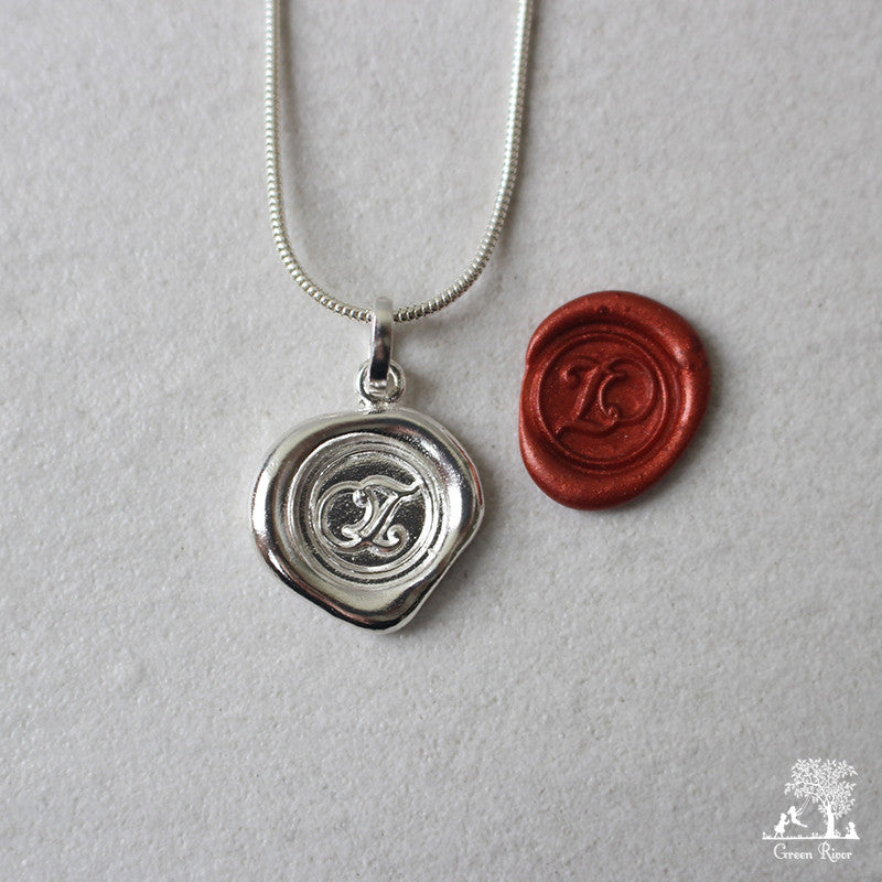 Sterling Silver Wax Seal Necklace - Initial Monogram Z