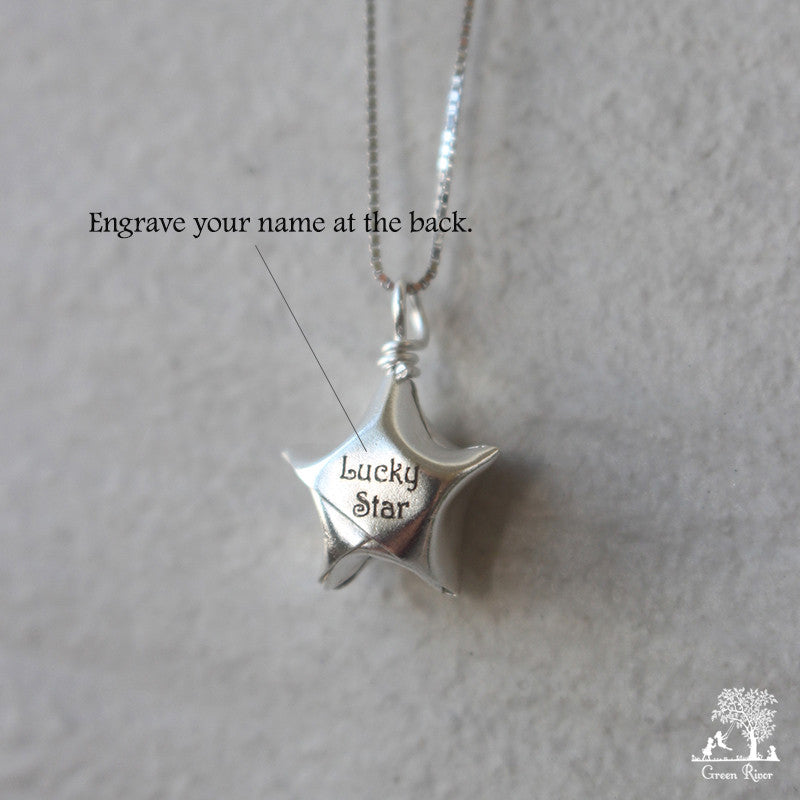 Silver Lucky Star Necklace/Origami Star Silver Necklace/Paper Star Necklace