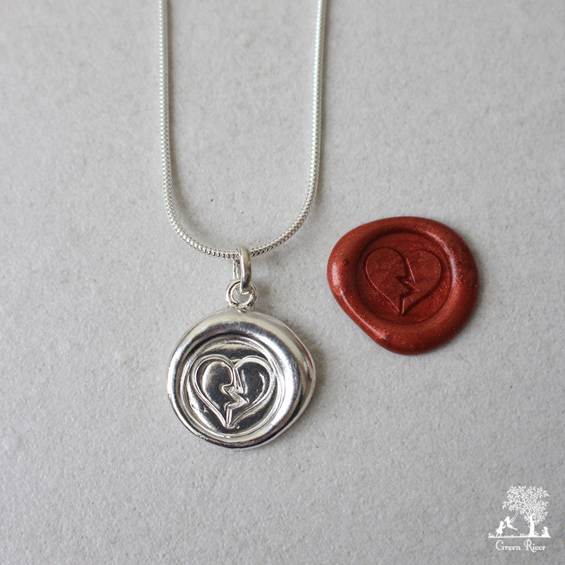Broken Heart Sterling Silver Wax Seal Necklace