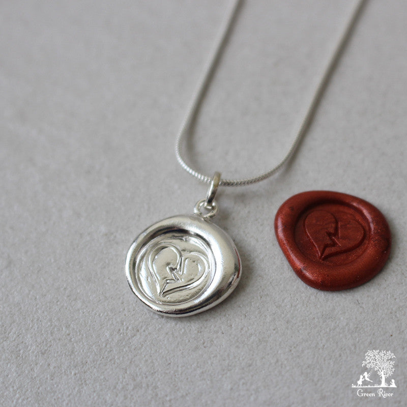 Broken Heart Sterling Silver Wax Seal Necklace