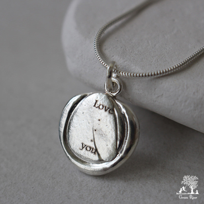 Love You Sterling Silver Wax Seal Necklace
