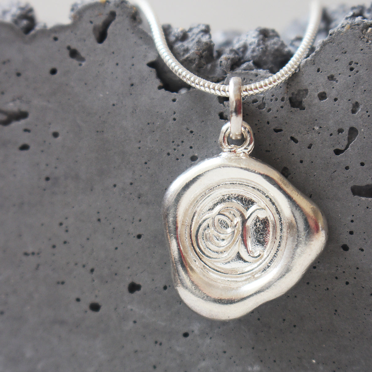 Sterling Silver Wax Seal Necklace - Initial Monogram X