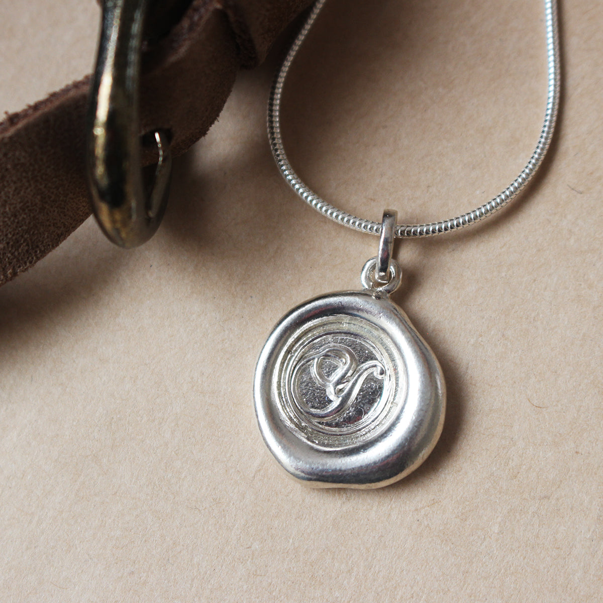Sterling Silver Wax Seal Necklace - Initial Monogram Y
