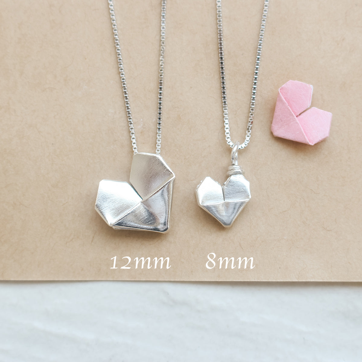 Origami Silver Heart Necklace / Sterling Silver Paper Heart Necklace / Folding Heart Necklace