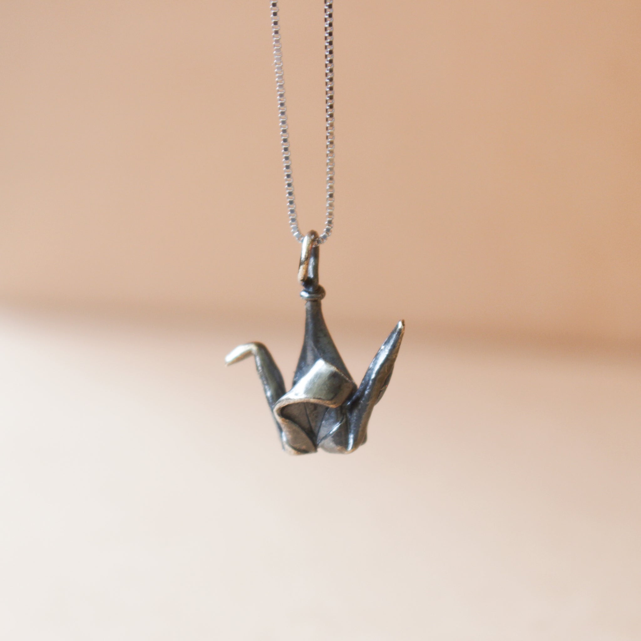 925 Black Silver Origami Crane Necklace