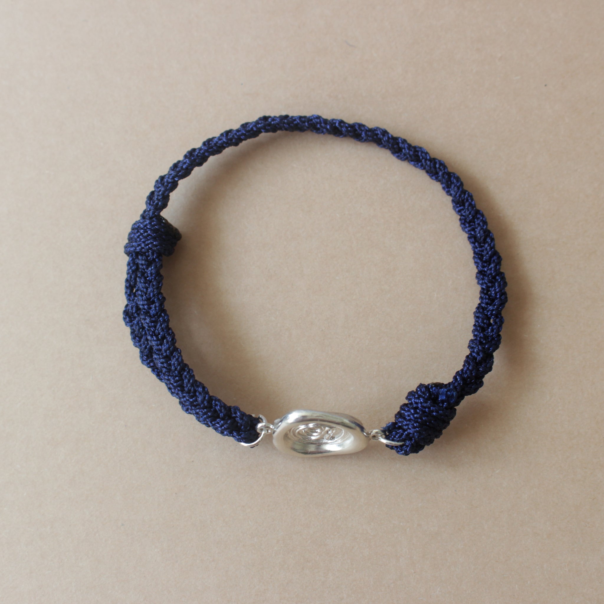 Braided Bracelet Navy Blue with 925 Silver Monogram Wax Seal | Adjustable Bracelet | Alphabet Charm | Personalised | Engraving
