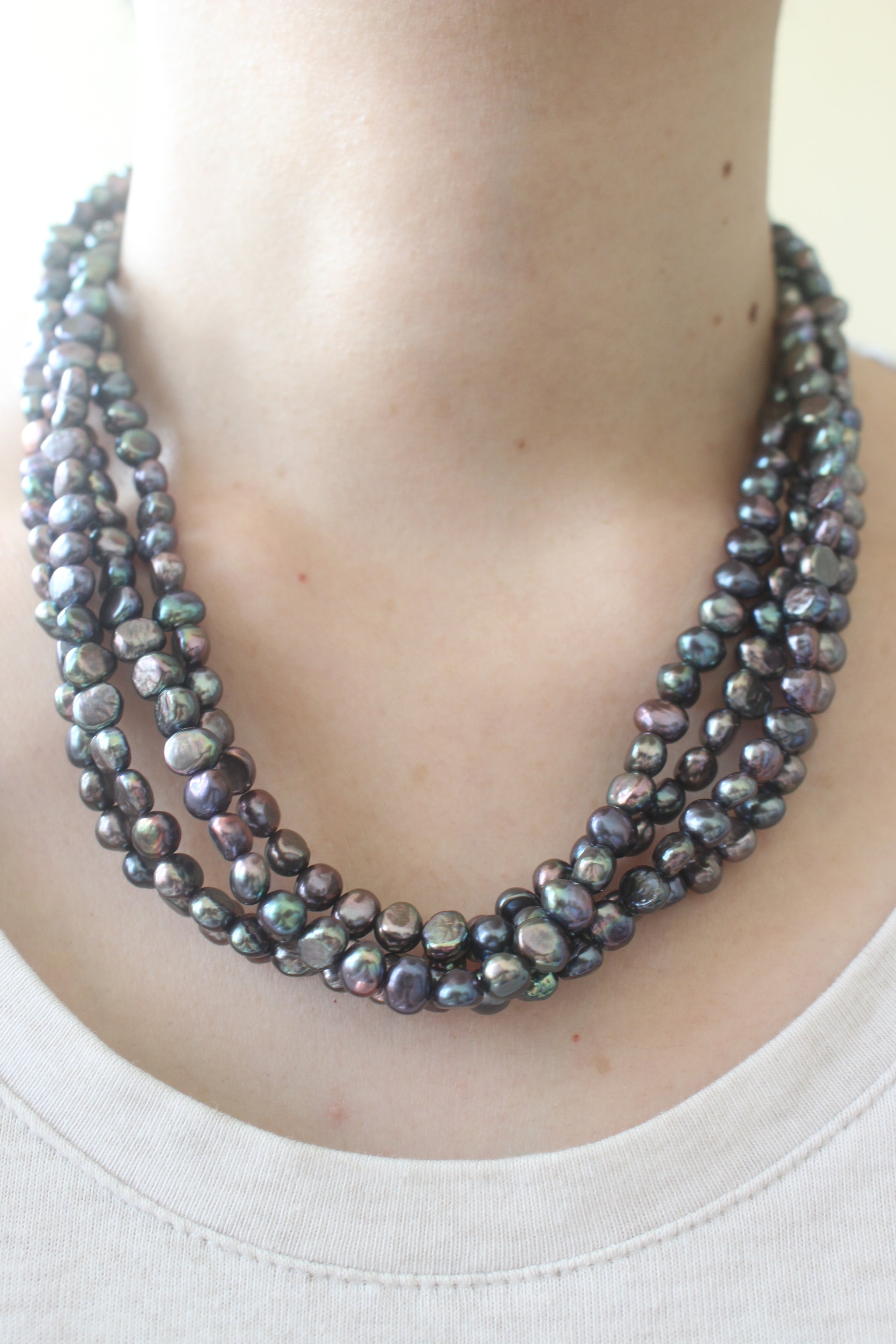 Dyed Black Freshwater Pearl Multi Layered Necklace