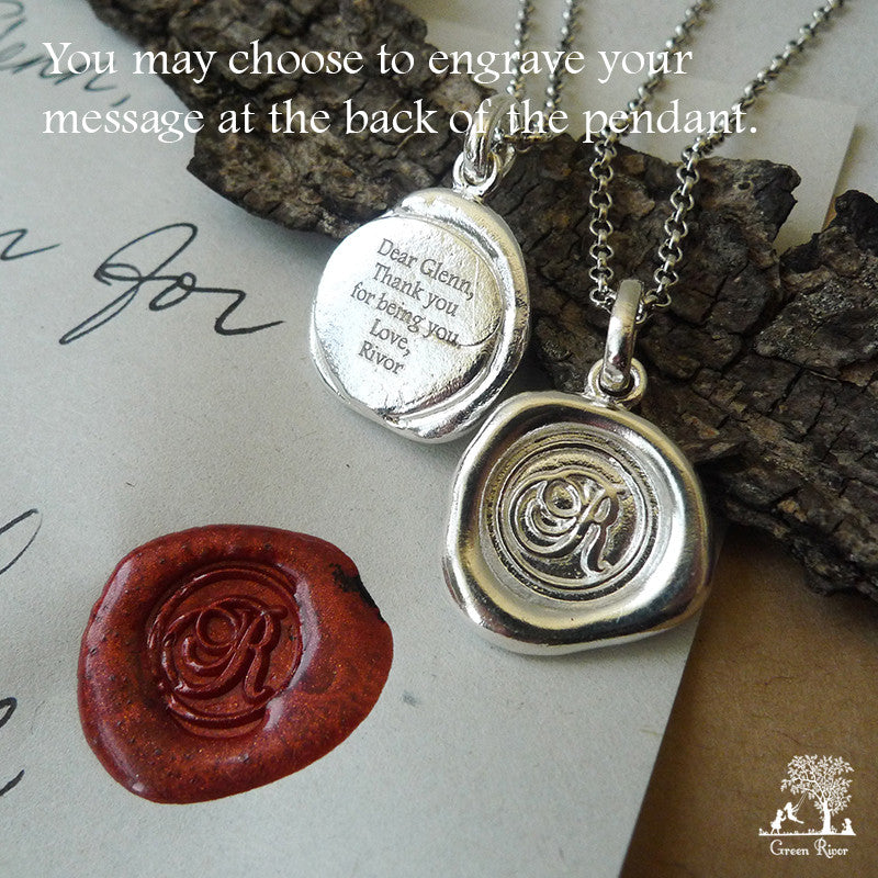 Sterling Silver Wax Seal Necklace - Initial Monogram Q
