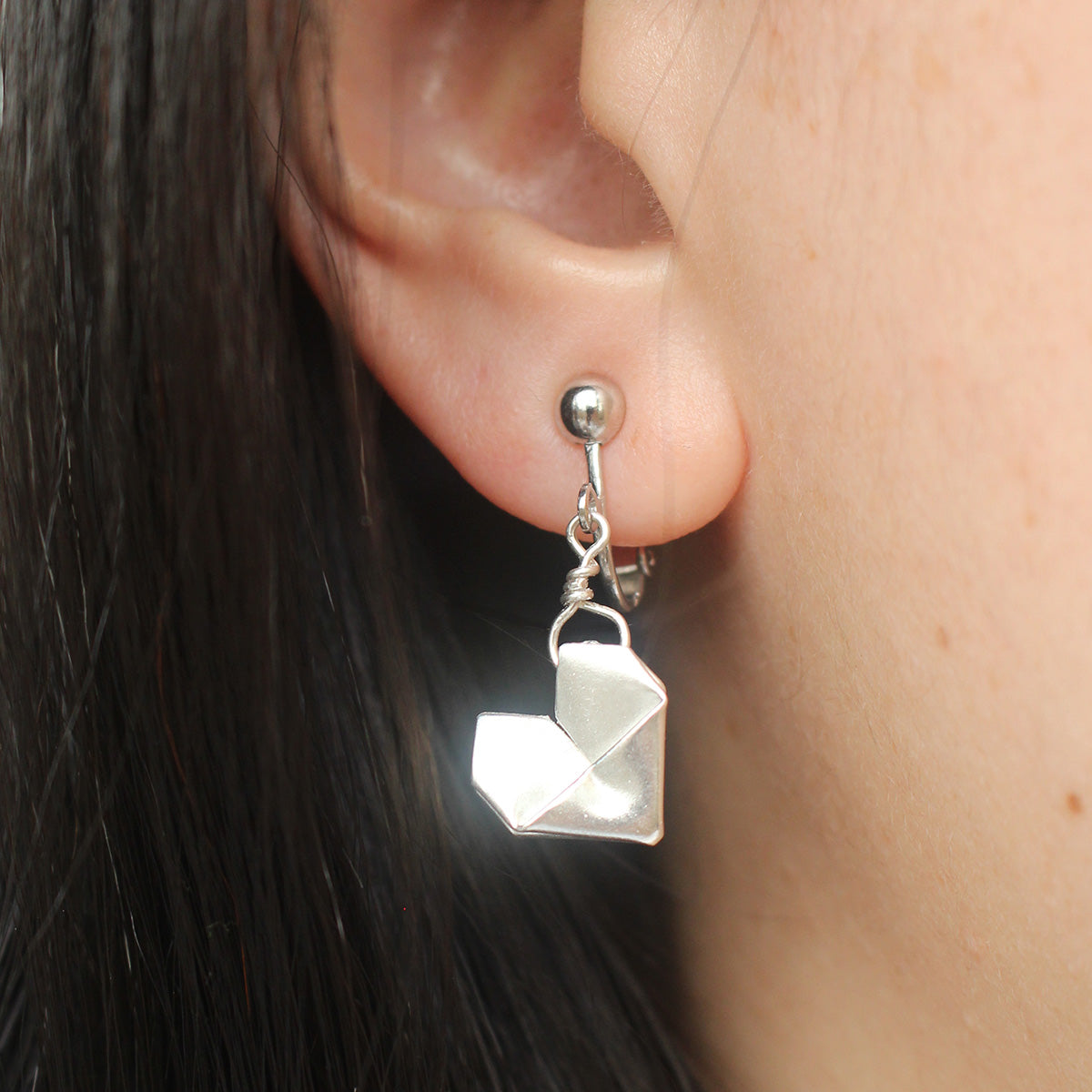 925 Silver Origami Heart Ear Clips