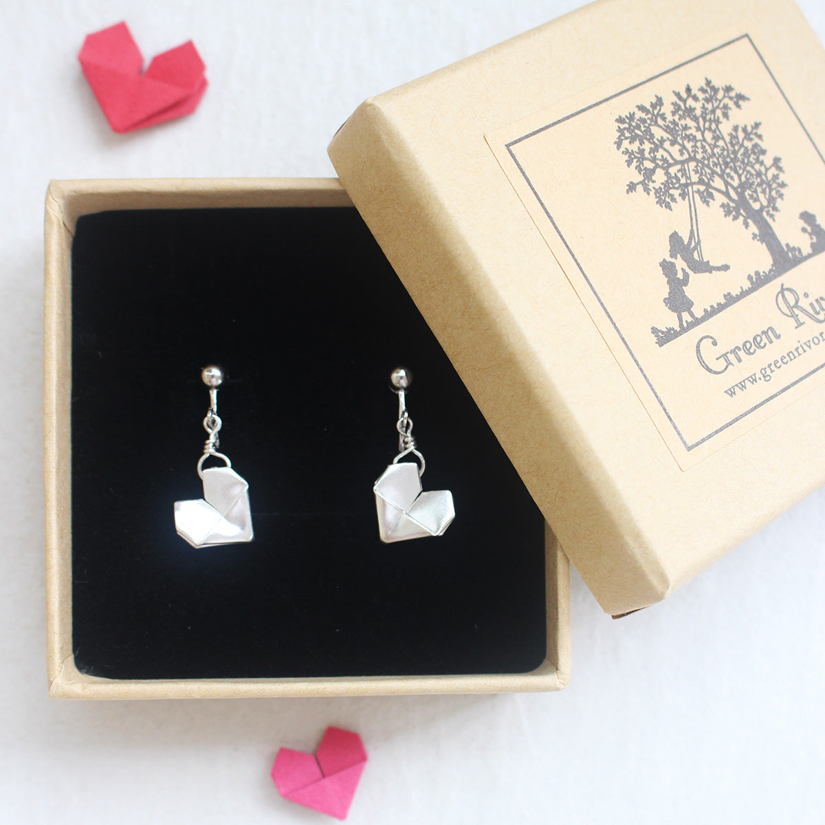 925 Silver Origami Heart Ear Clips