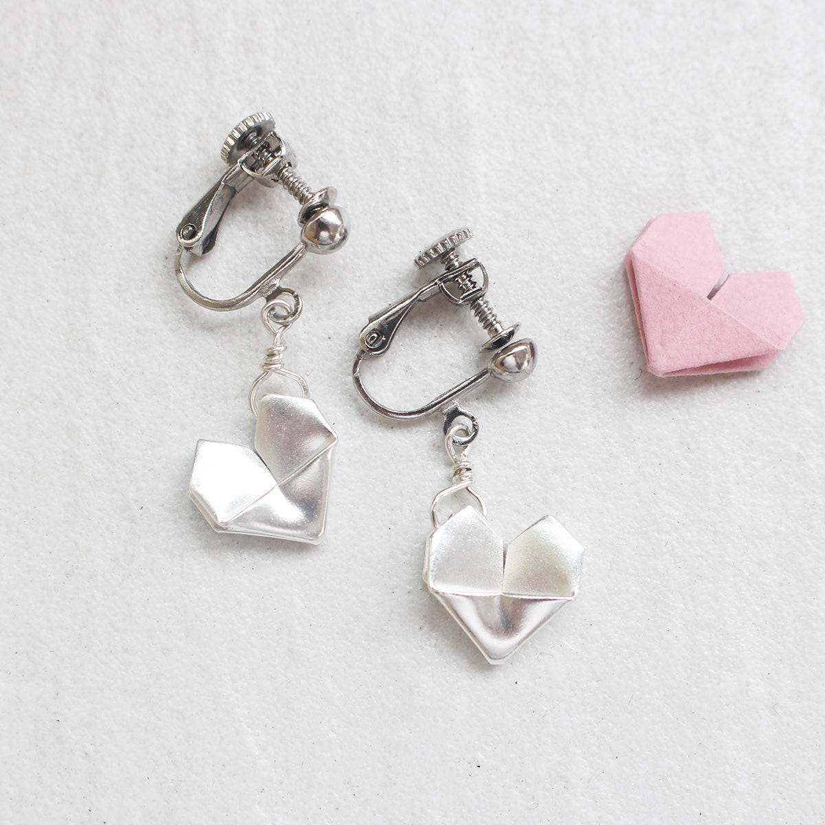 925 Silver Origami Heart Ear Clips