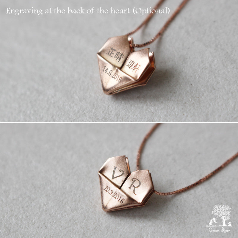 Rose Gold Plated 925 Sterling Silver Origami Heart Necklace