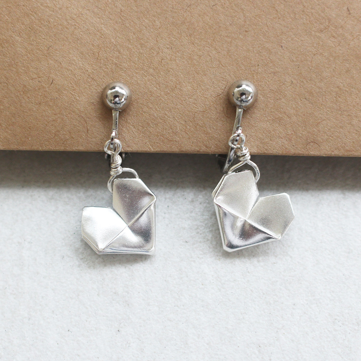 925 Silver Origami Heart Ear Clips