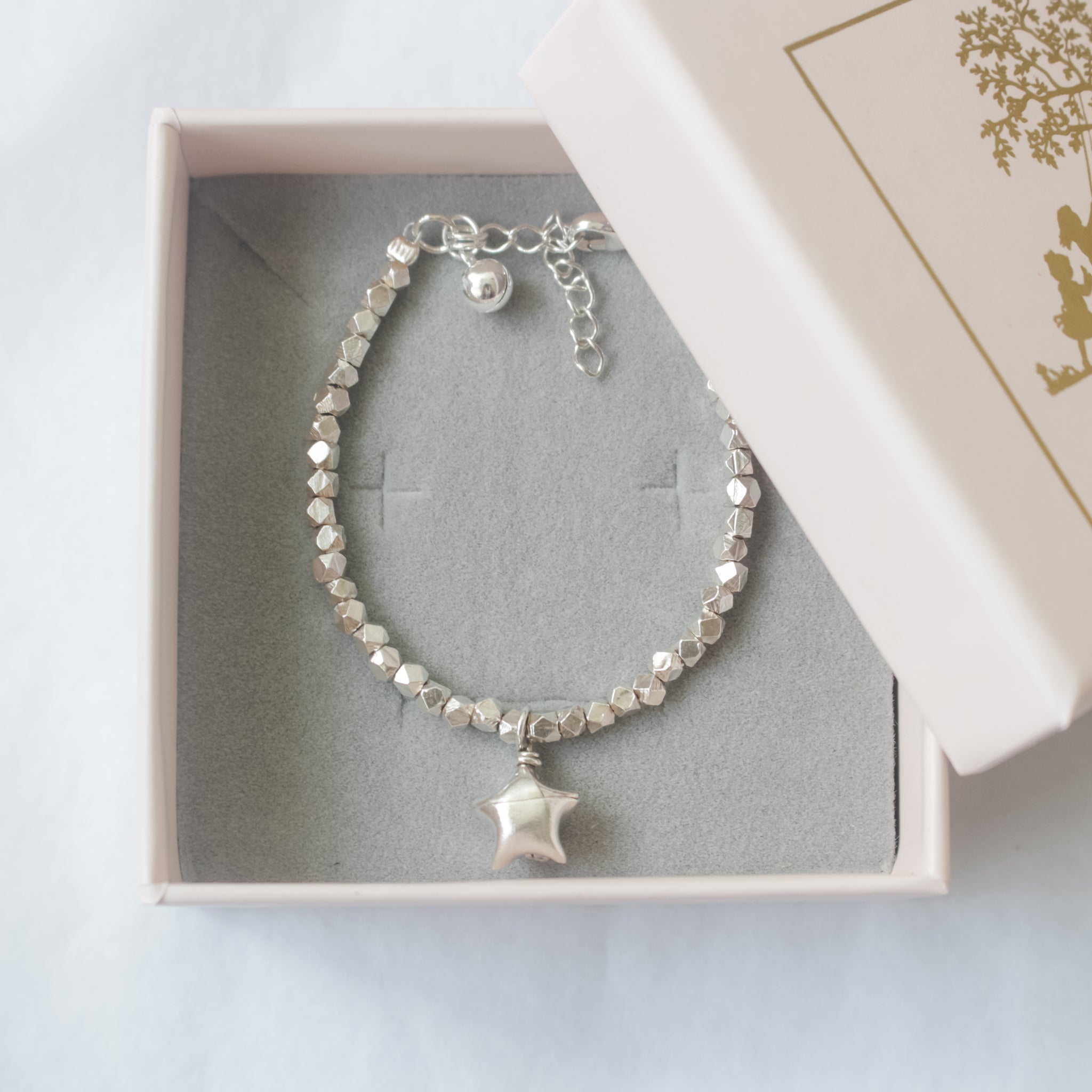 925 Silver Origami Lucky Star Bracelet for Children (Name engraving available)