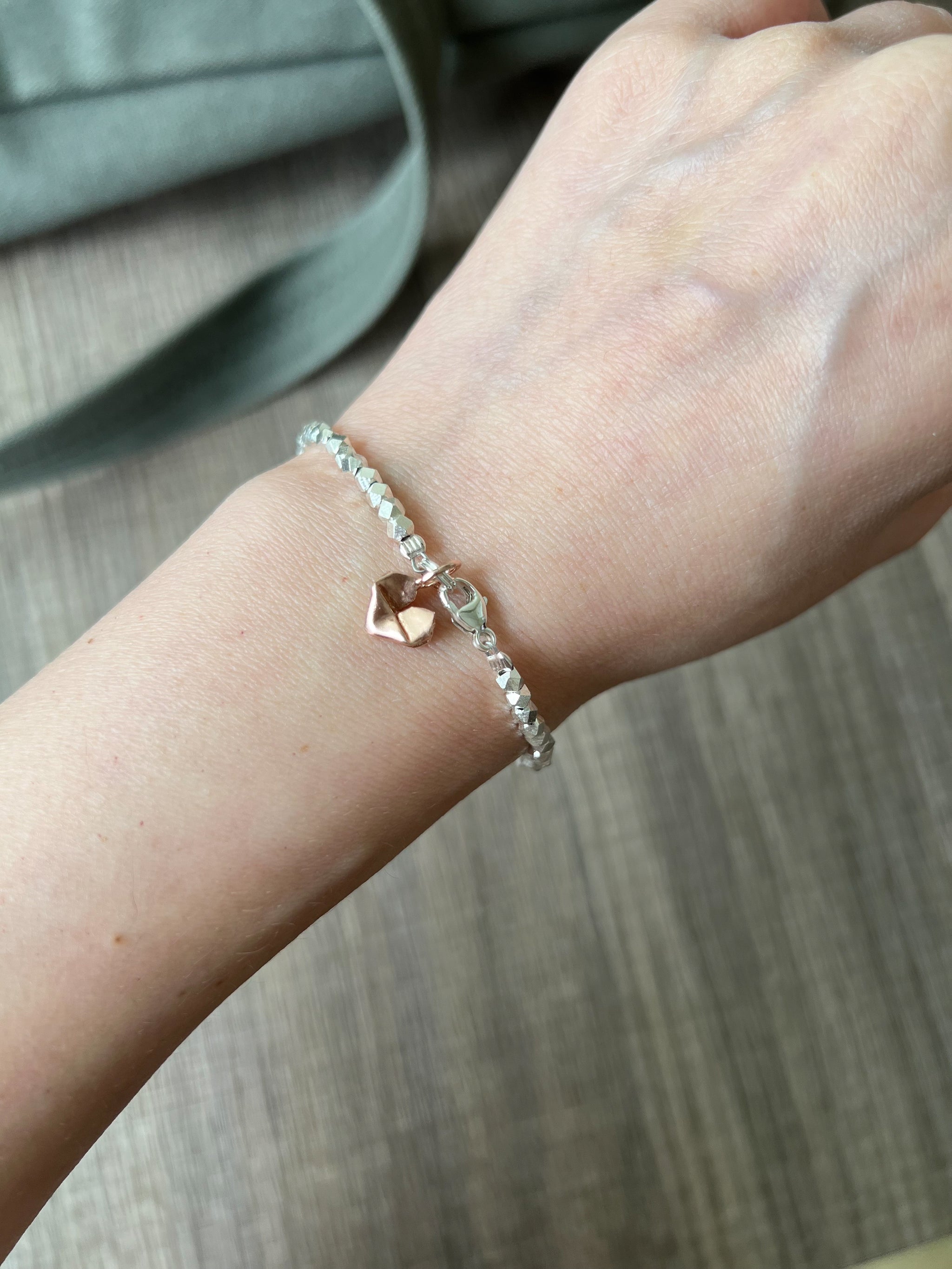 Rose Gold Plated Origami Mini Heart Faceted Bracelet in 925 Silver