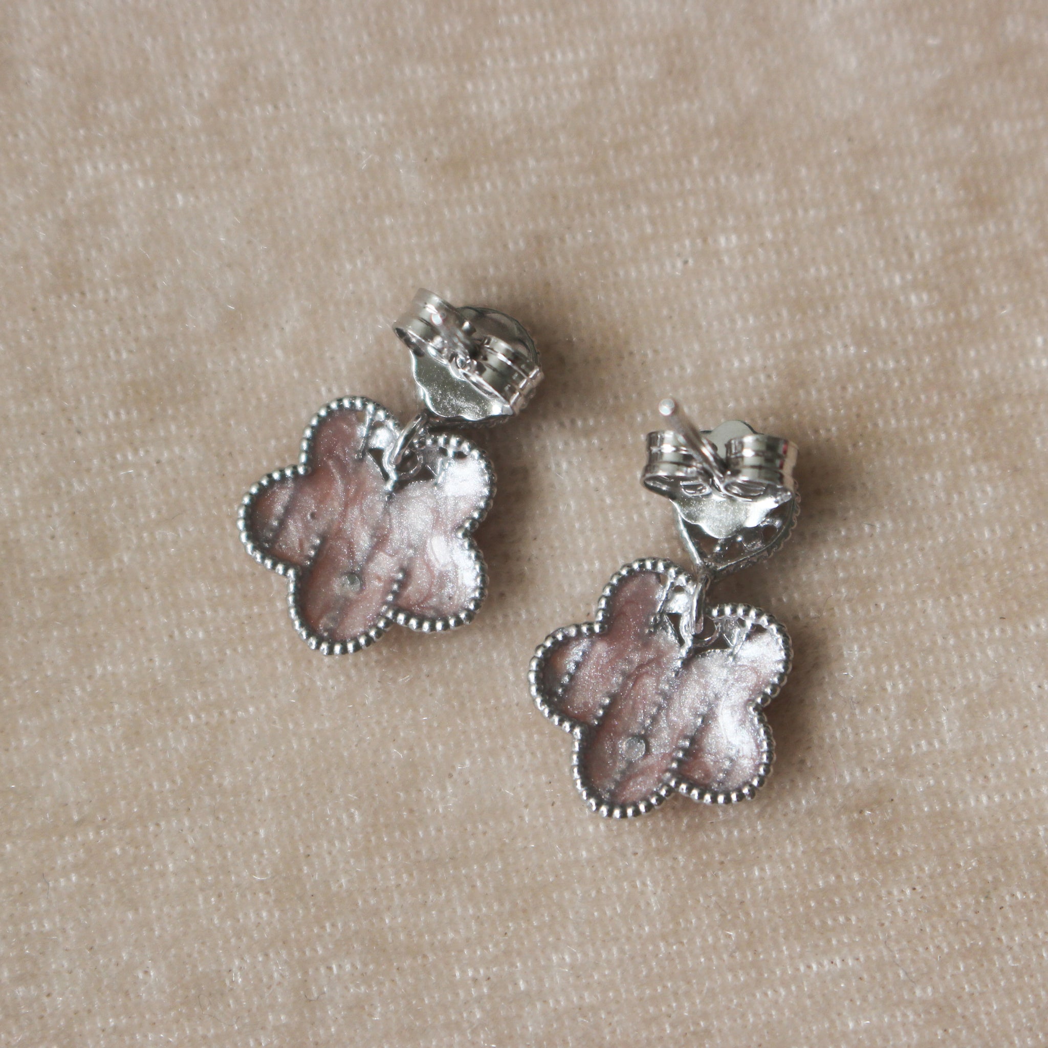 925 Italian Silver Pink Enamel Filigree Flower Earrings
