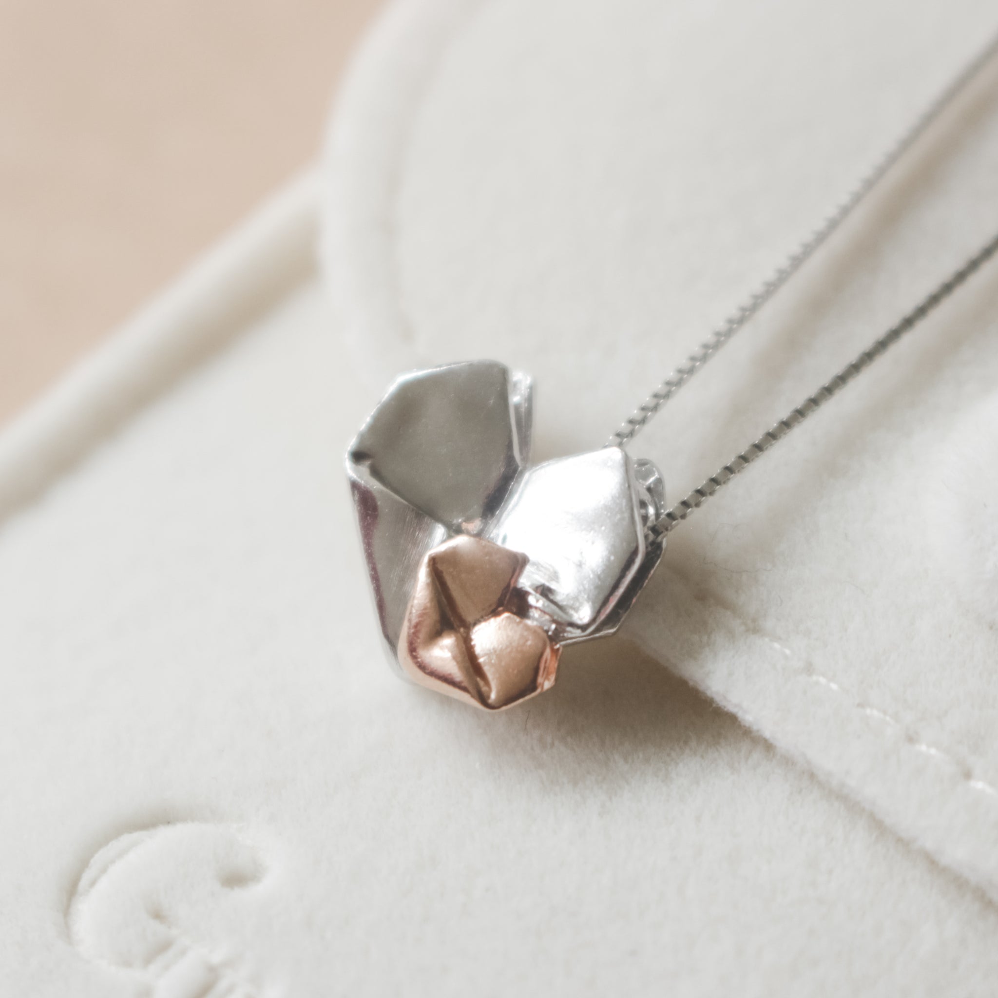 Dual Color Silver Origami Heart Necklace - Mother's Love (Silver and Rose Gold)