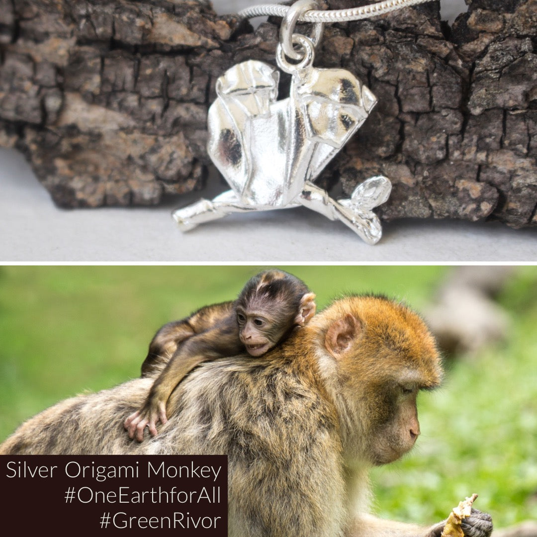 Silver Origami Monkey Necklace
