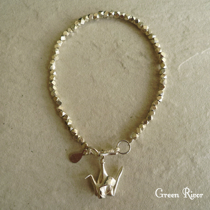 Origami Crane Silver Bracelet / Paper Bird Bracelet