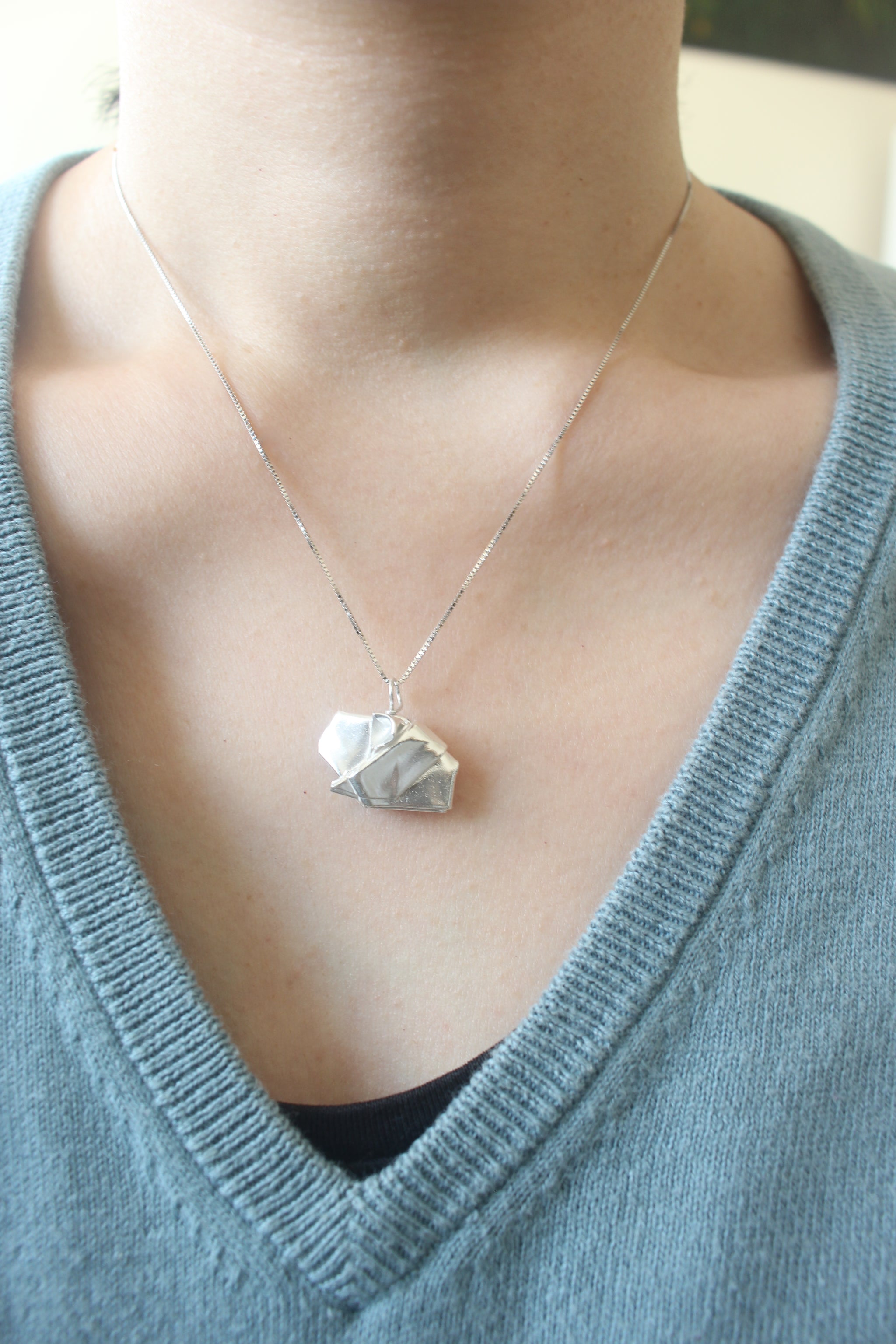 Silver Origami Hamster Necklace