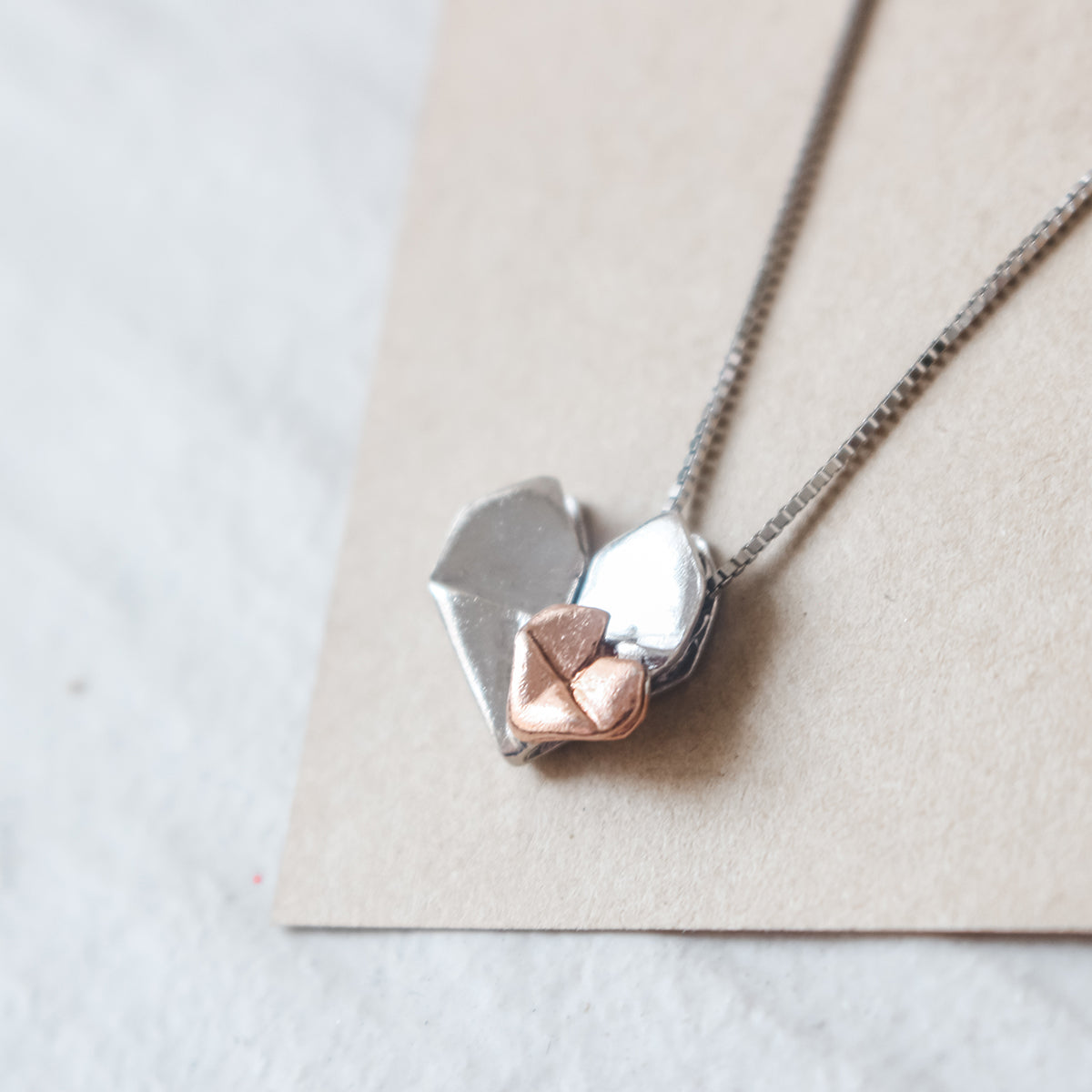 Dual Color Silver Origami Heart Necklace - Mother's Love (Silver and Rose Gold)