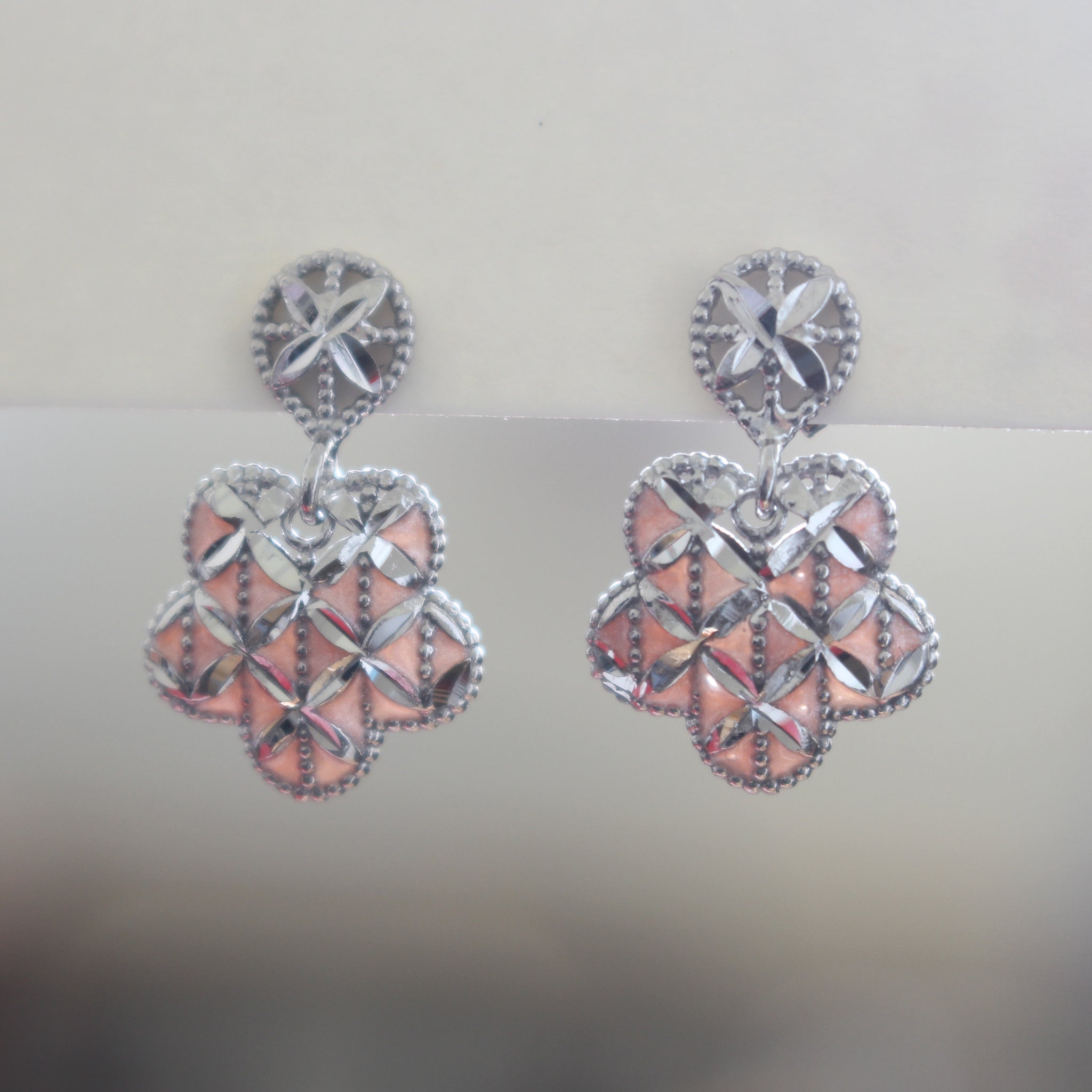 925 Italian Silver Pink Enamel Filigree Flower Earrings