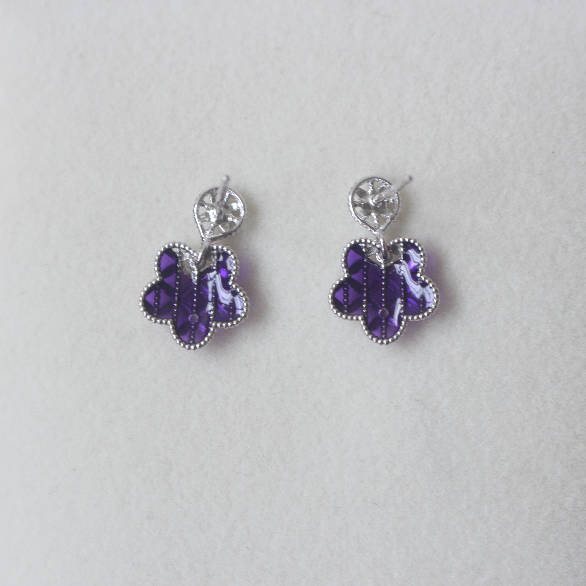 925 Italian Silver Purple Enamel Filigree Flower Earrings