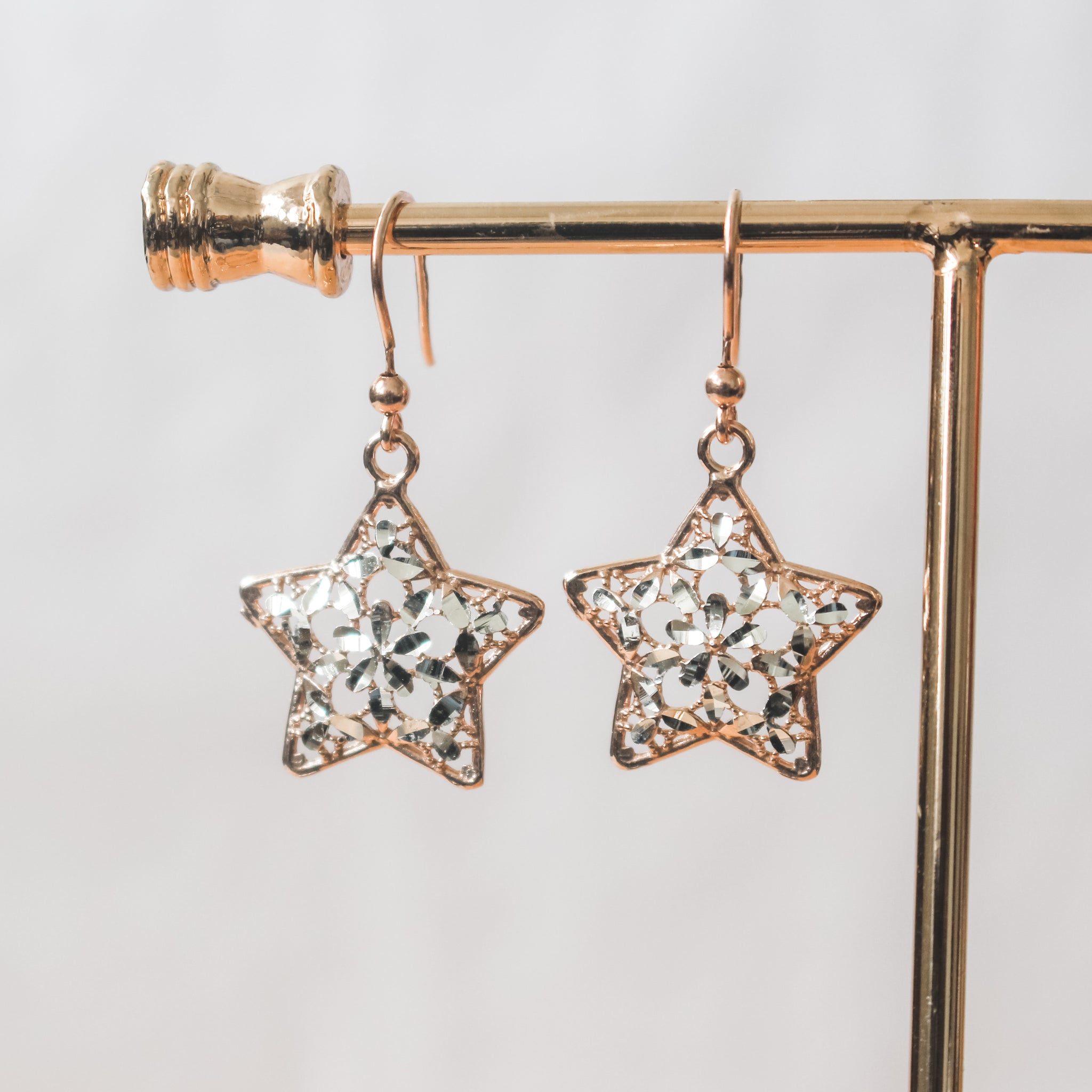 925 Italian Silver Rose Gold Plated Filigree Star Earrings