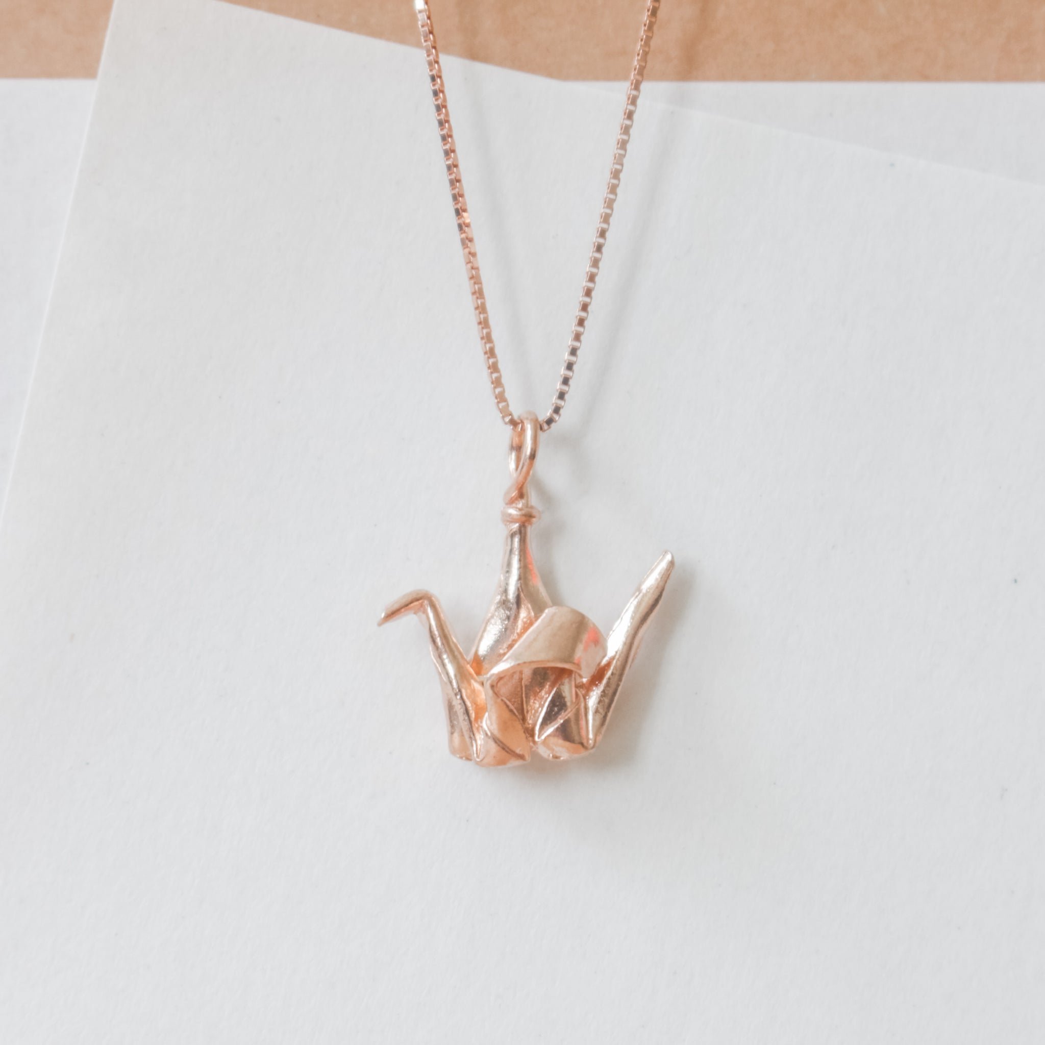 Rose Gold Plated Origami Crane Necklace