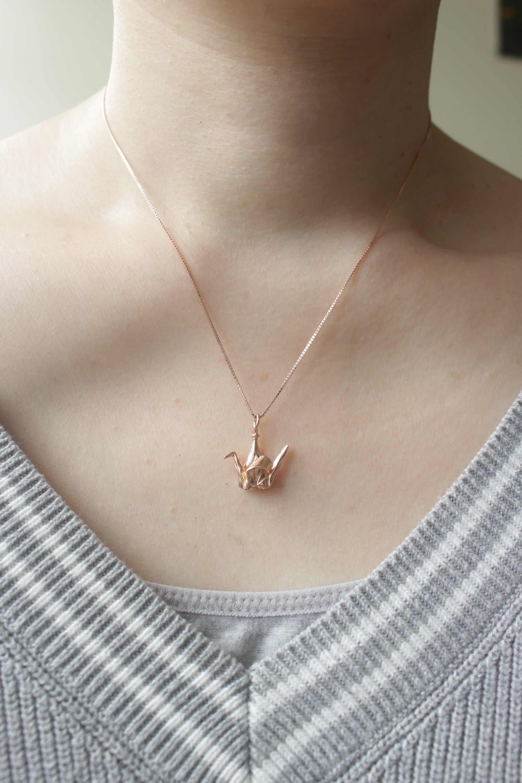 Rose Gold Plated Origami Crane Necklace