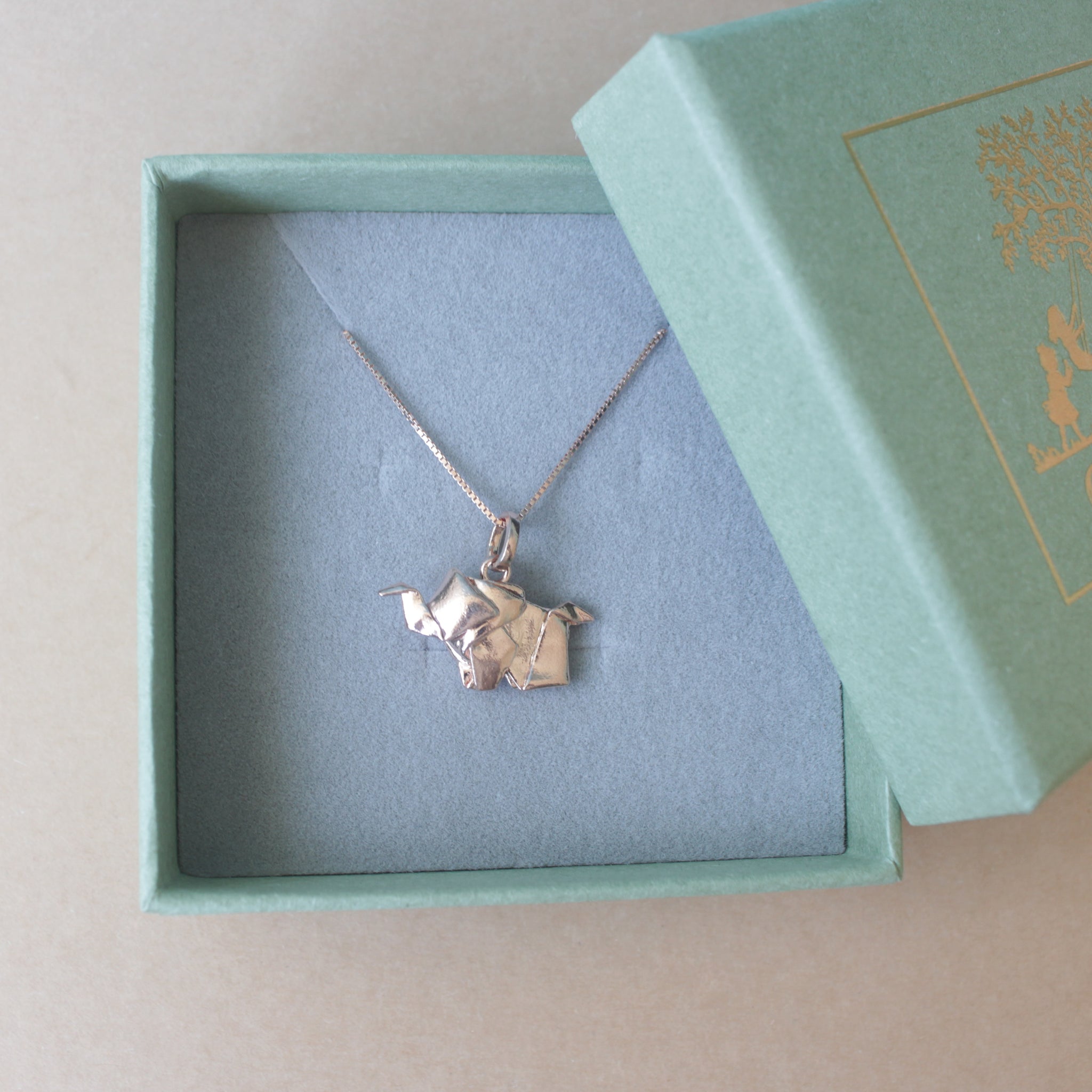 Rose Gold Plated Silver Origami Small Elephant Necklace
