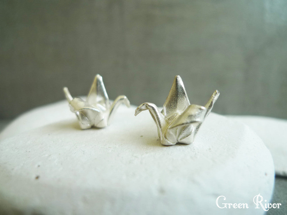 Origami Crane Earrings Sterling Silver Stud - Origami Bird/ Paper Crane/ Paper Bird Earrings