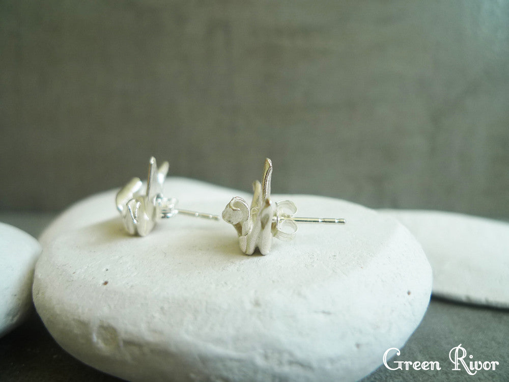 Origami Crane Earrings Sterling Silver Stud - Origami Bird/ Paper Crane/ Paper Bird Earrings