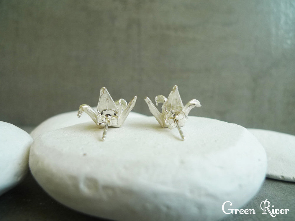 Origami Crane Earrings Sterling Silver Stud - Origami Bird/ Paper Crane/ Paper Bird Earrings