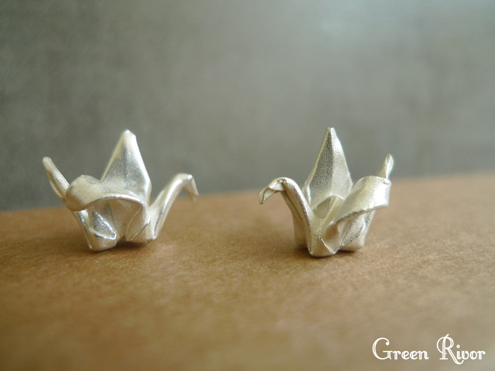 Origami Crane Earrings Sterling Silver Stud - Origami Bird/ Paper Crane/ Paper Bird Earrings