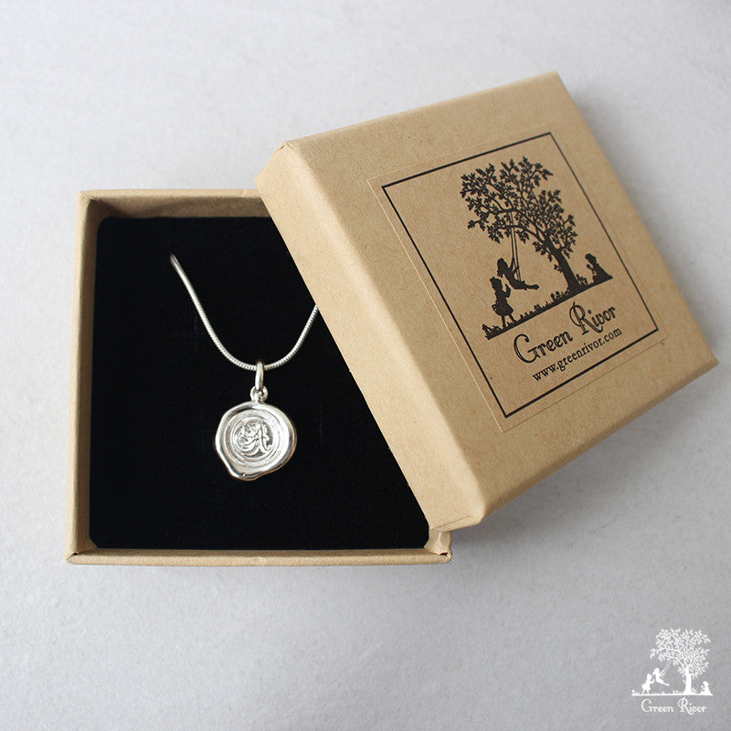 Sterling Silver Wax Seal Necklace - Initial Monogram V