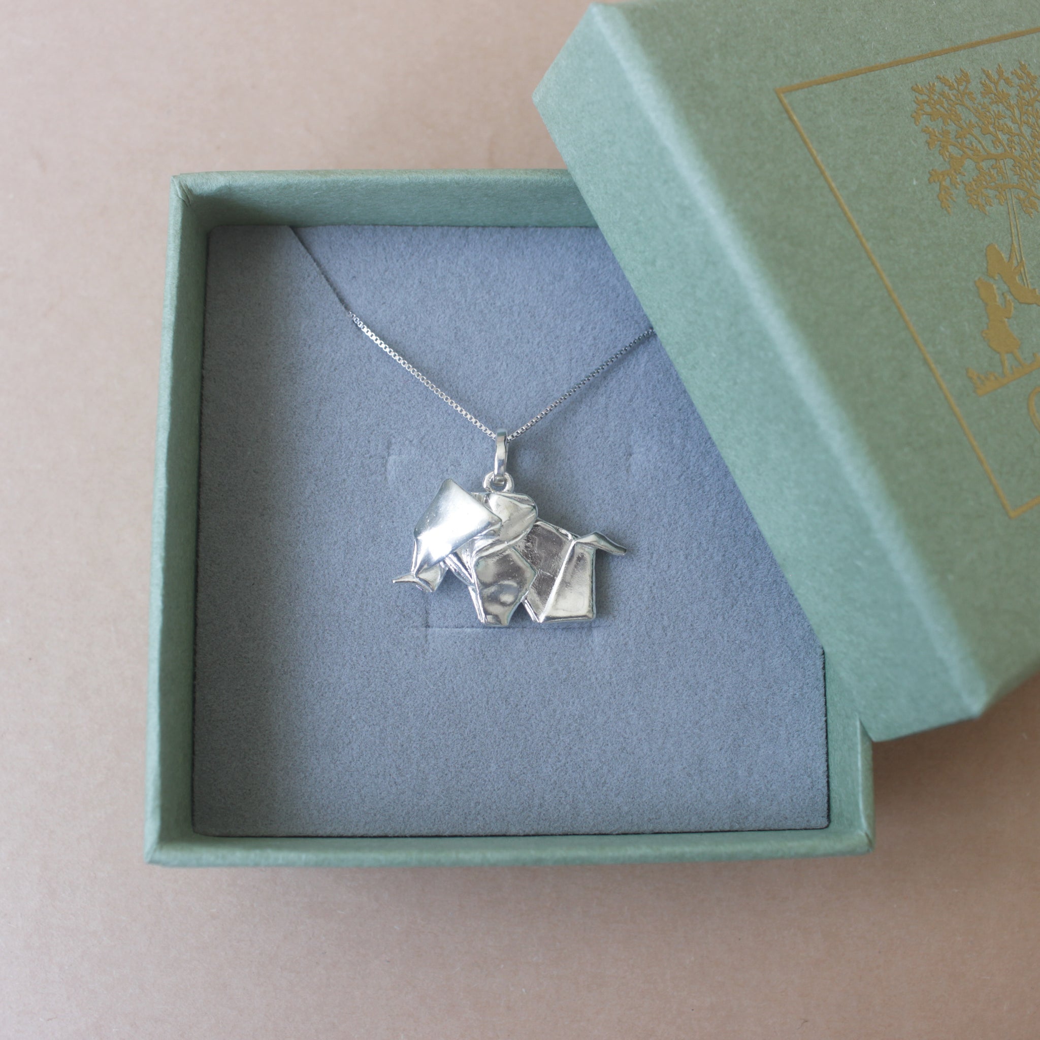 Silver Origami Big Elephant Necklace