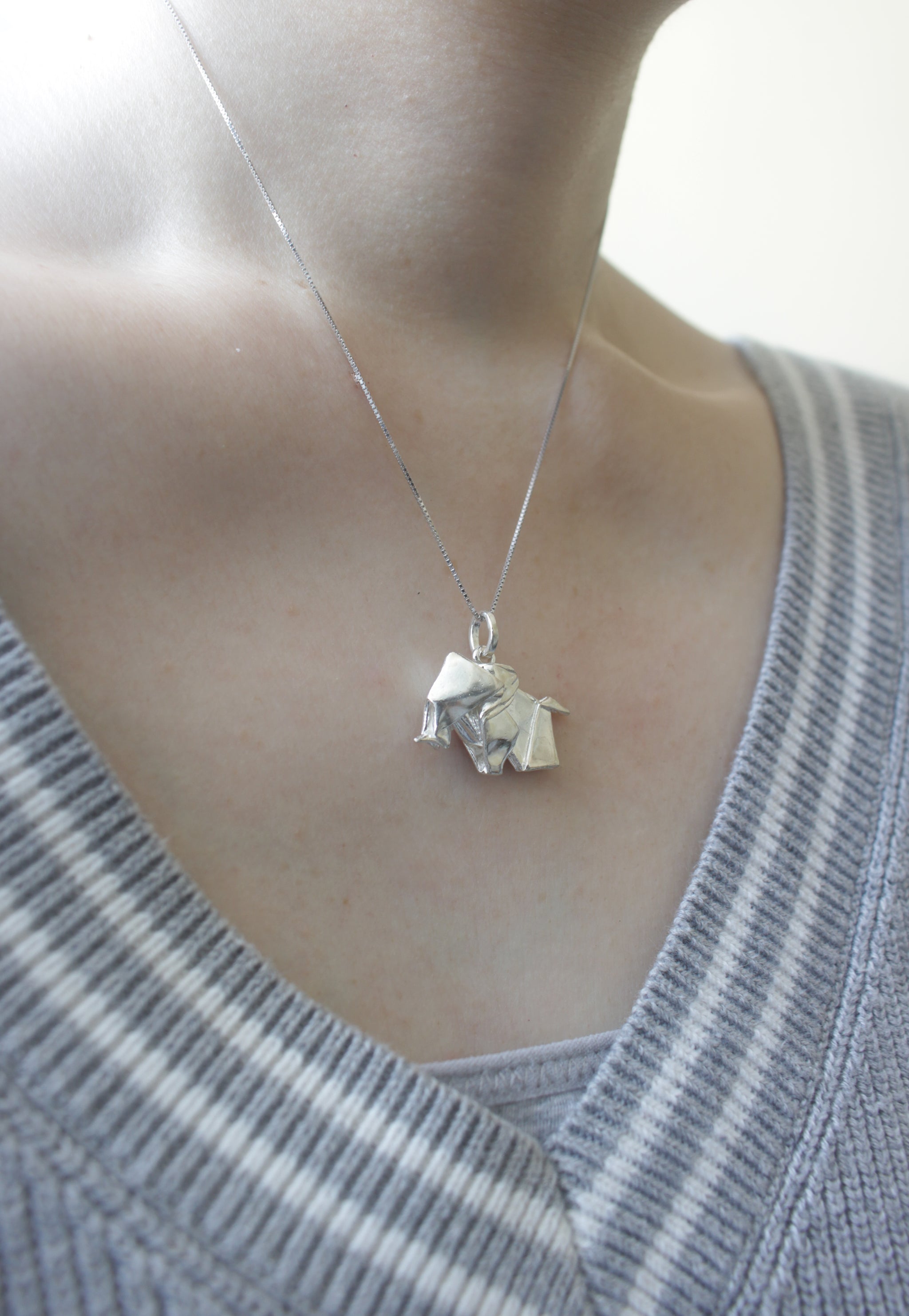 Silver Origami Big Elephant Necklace