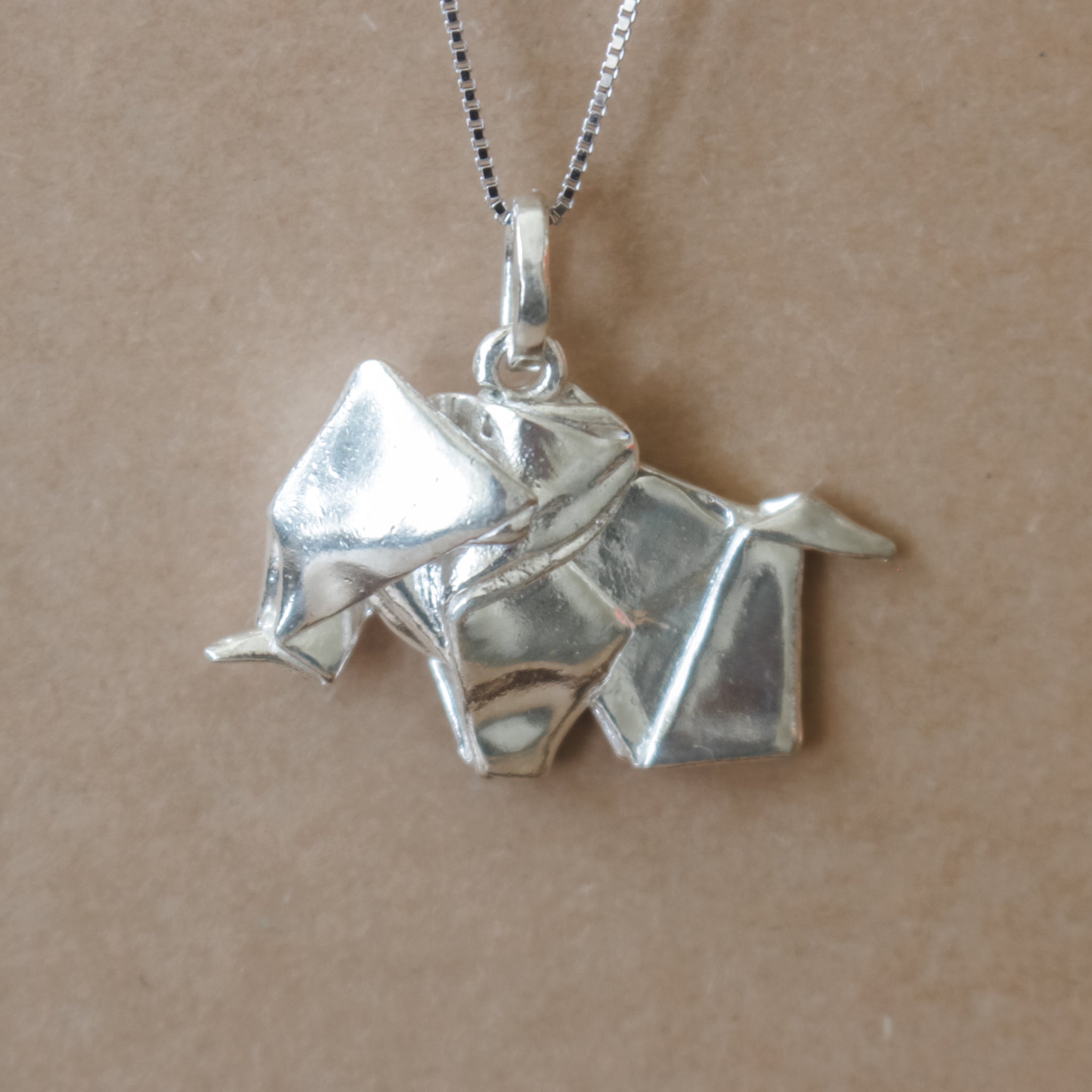 Silver Origami Big Elephant Necklace