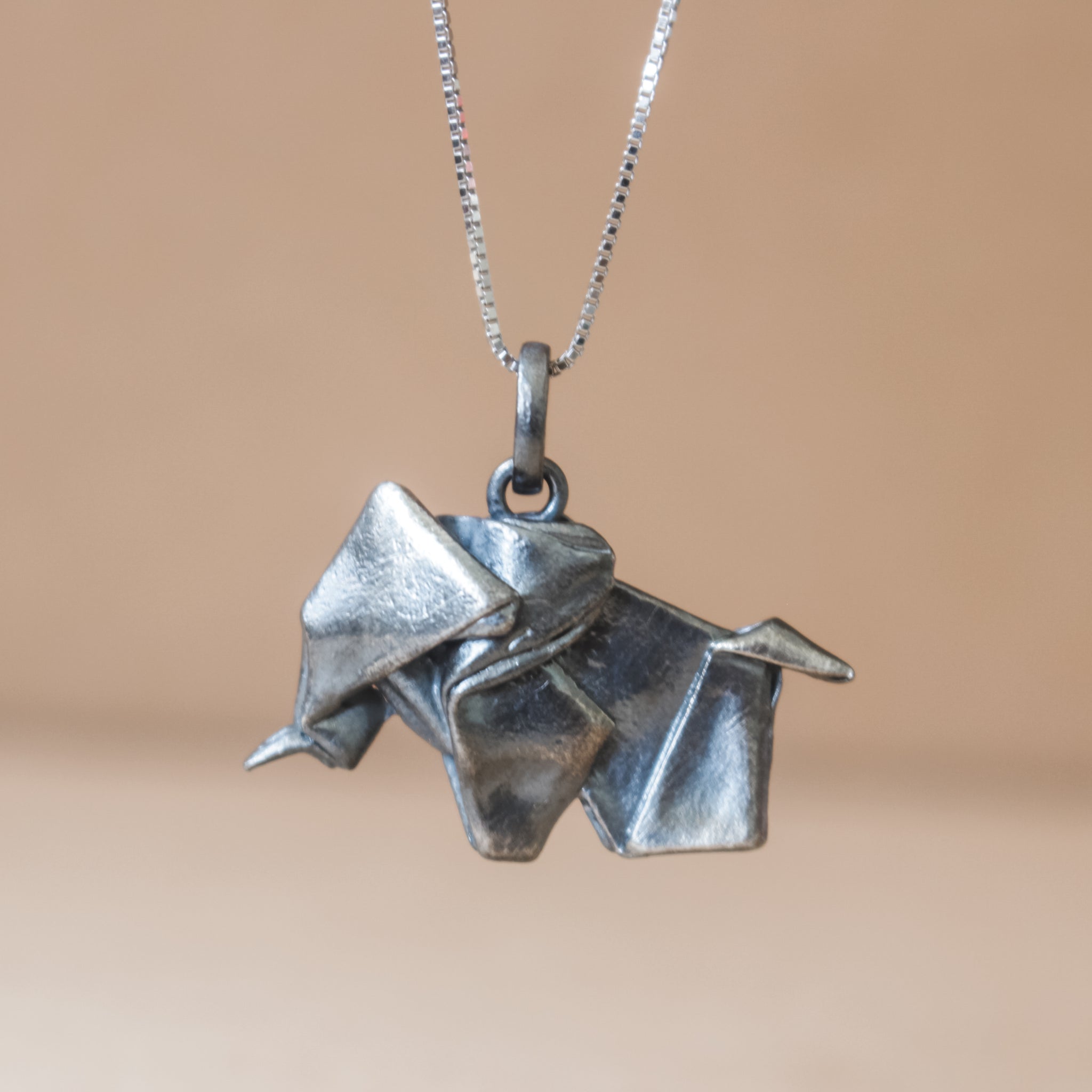 Black Silver Origami Big Elephant Necklace