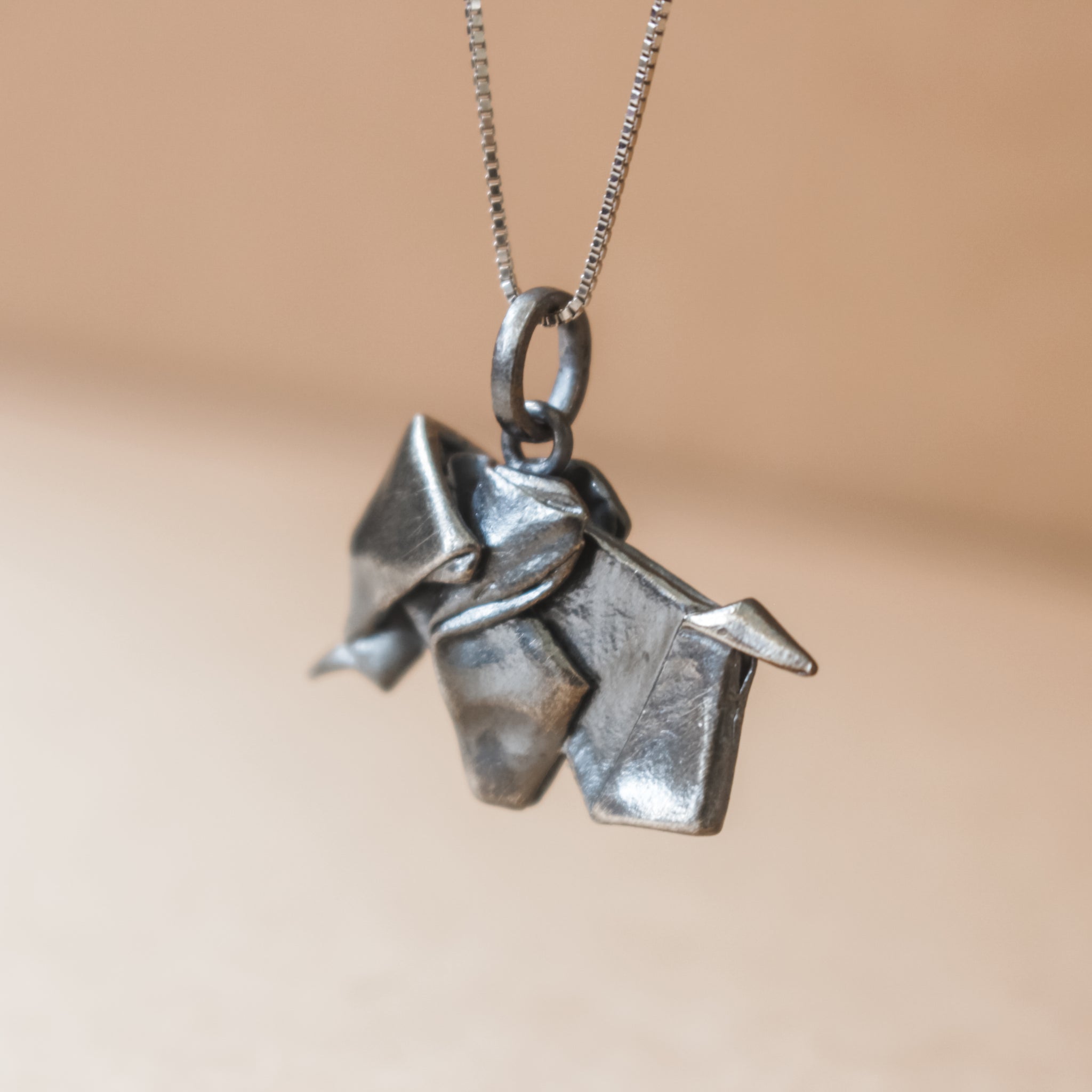 Black Silver Origami Big Elephant Necklace