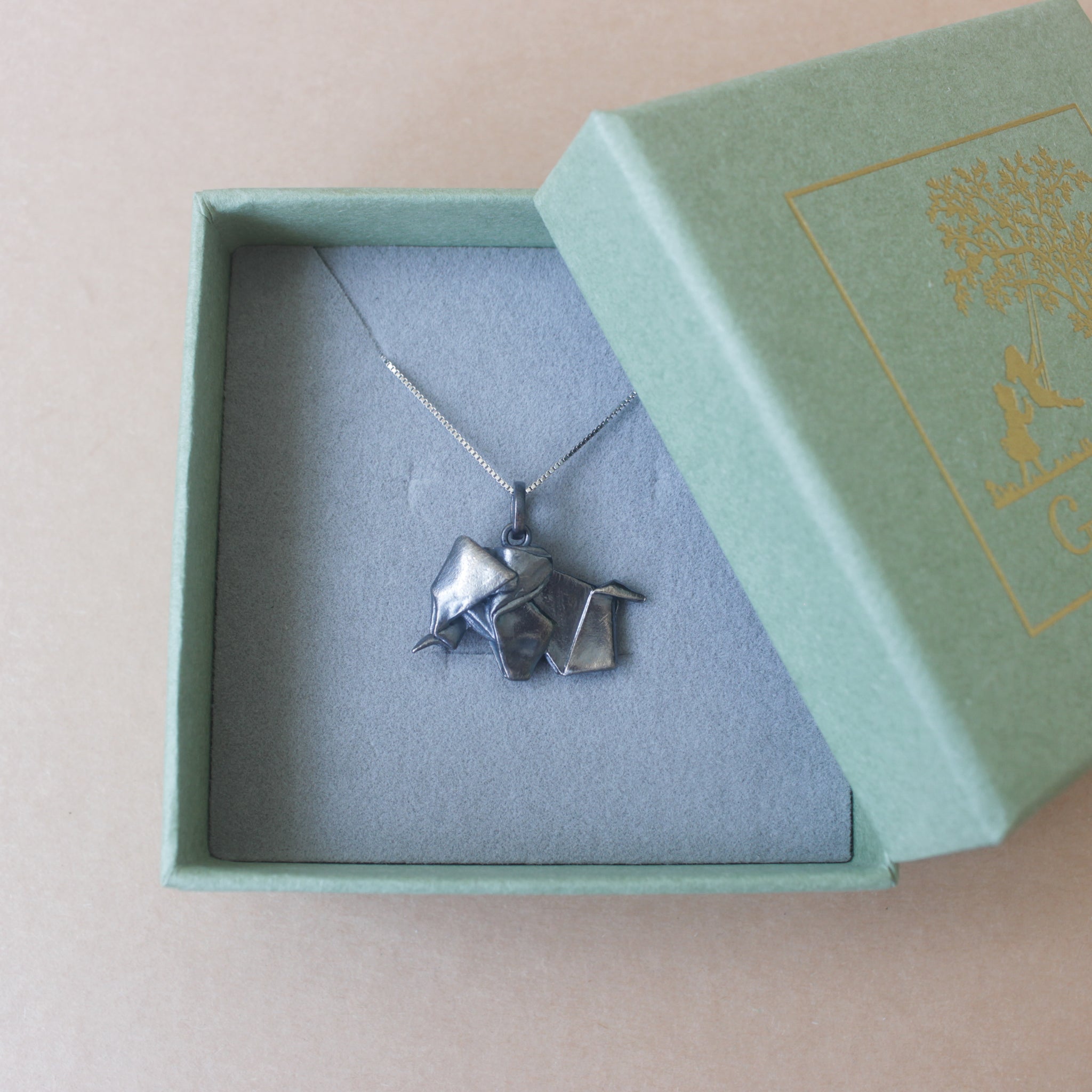 Black Silver Origami Big Elephant Necklace