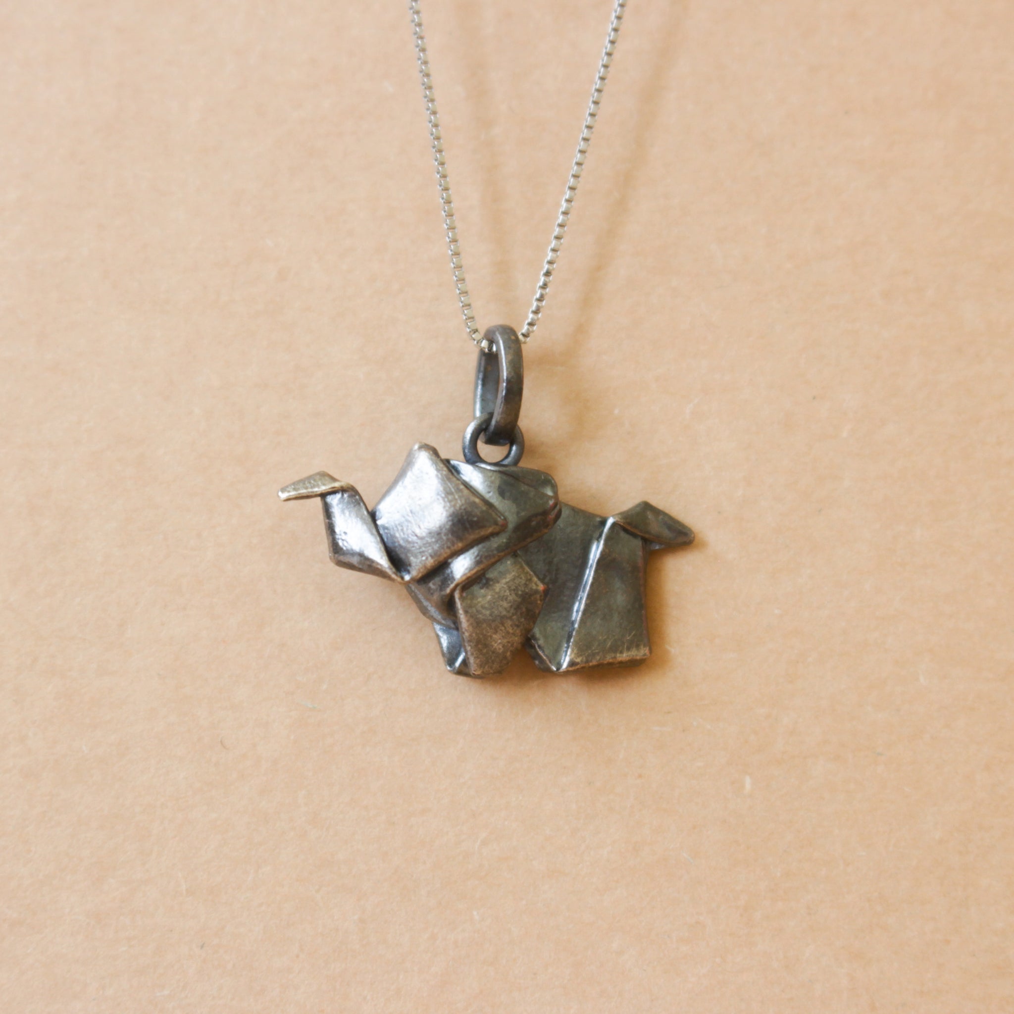 Black Silver Origami Small Elephant Necklace
