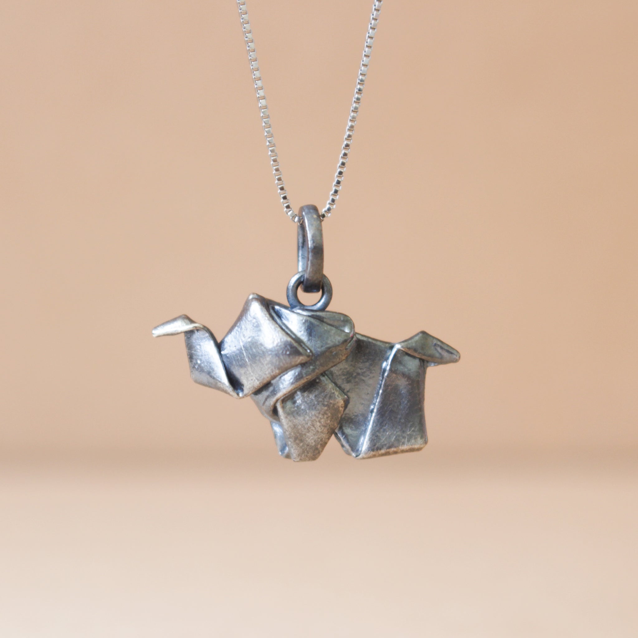 Black Silver Origami Small Elephant Necklace
